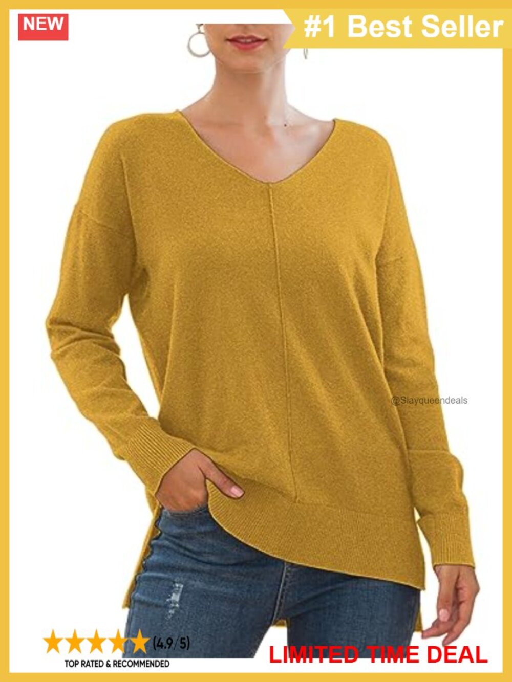 Women's V-Neck Batwing Sleeve Lightweight Knit Sweater Pullover